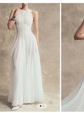 Solid Lace Sleeveless White Midi Dress